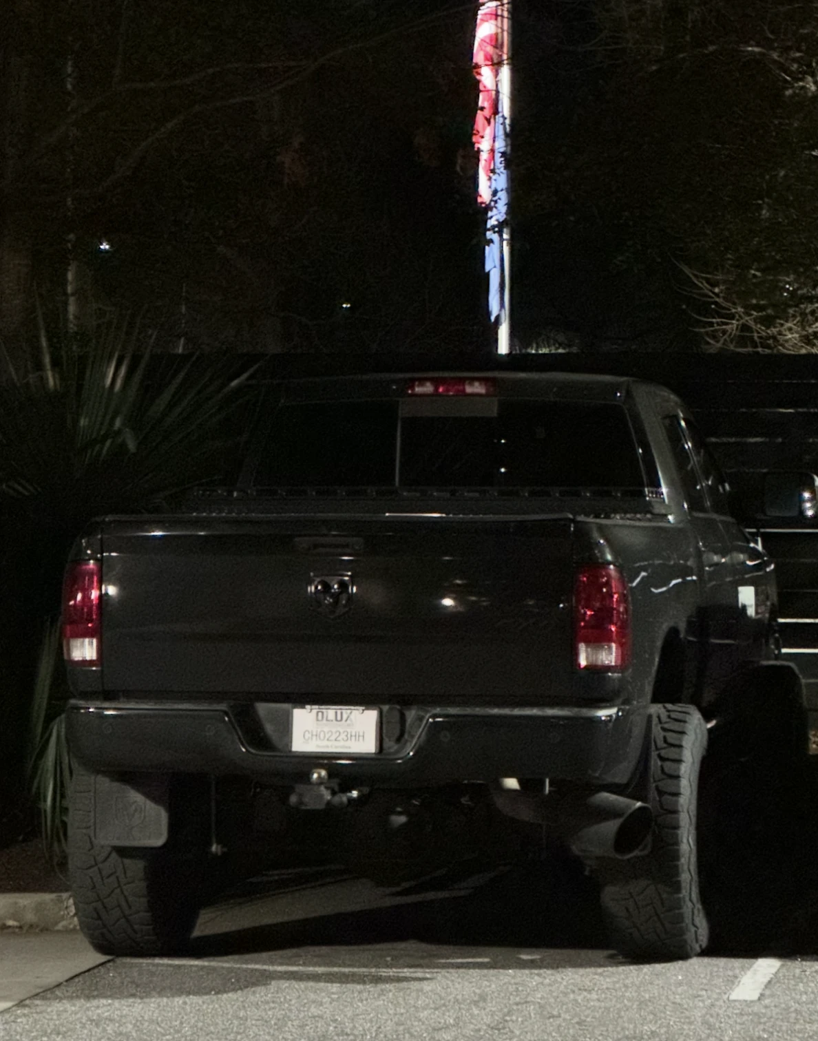 Rear view of a parked pickup truck